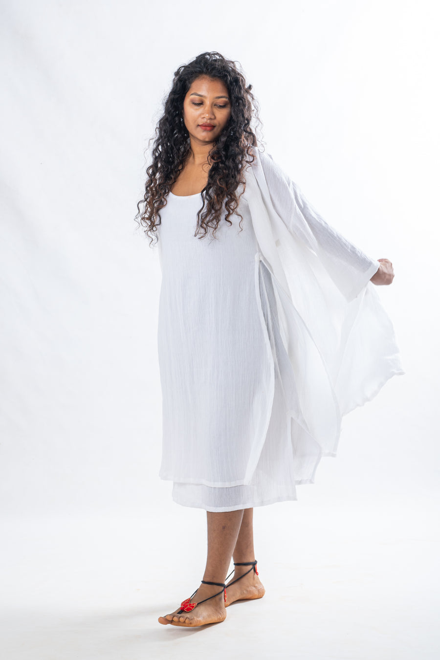 Cosmic - White Crinkle Cotton Dress set wit jacket