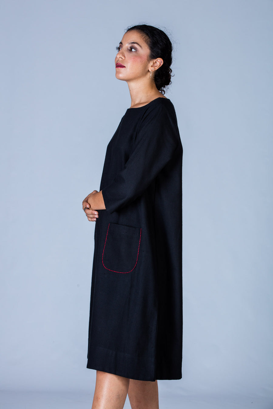 Black Khadi Dress - PARINA - Upasana Design Studio