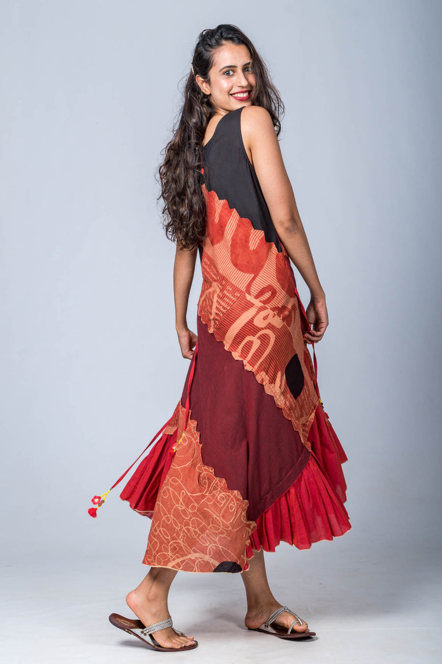 Aarnavi- Organic Cotton Upcycled Maroon and Rust Dress