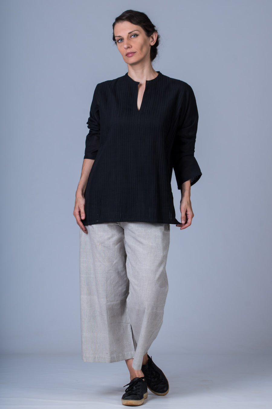 Black striped Organic cotton Pants - NILA - Upasana Design Studio