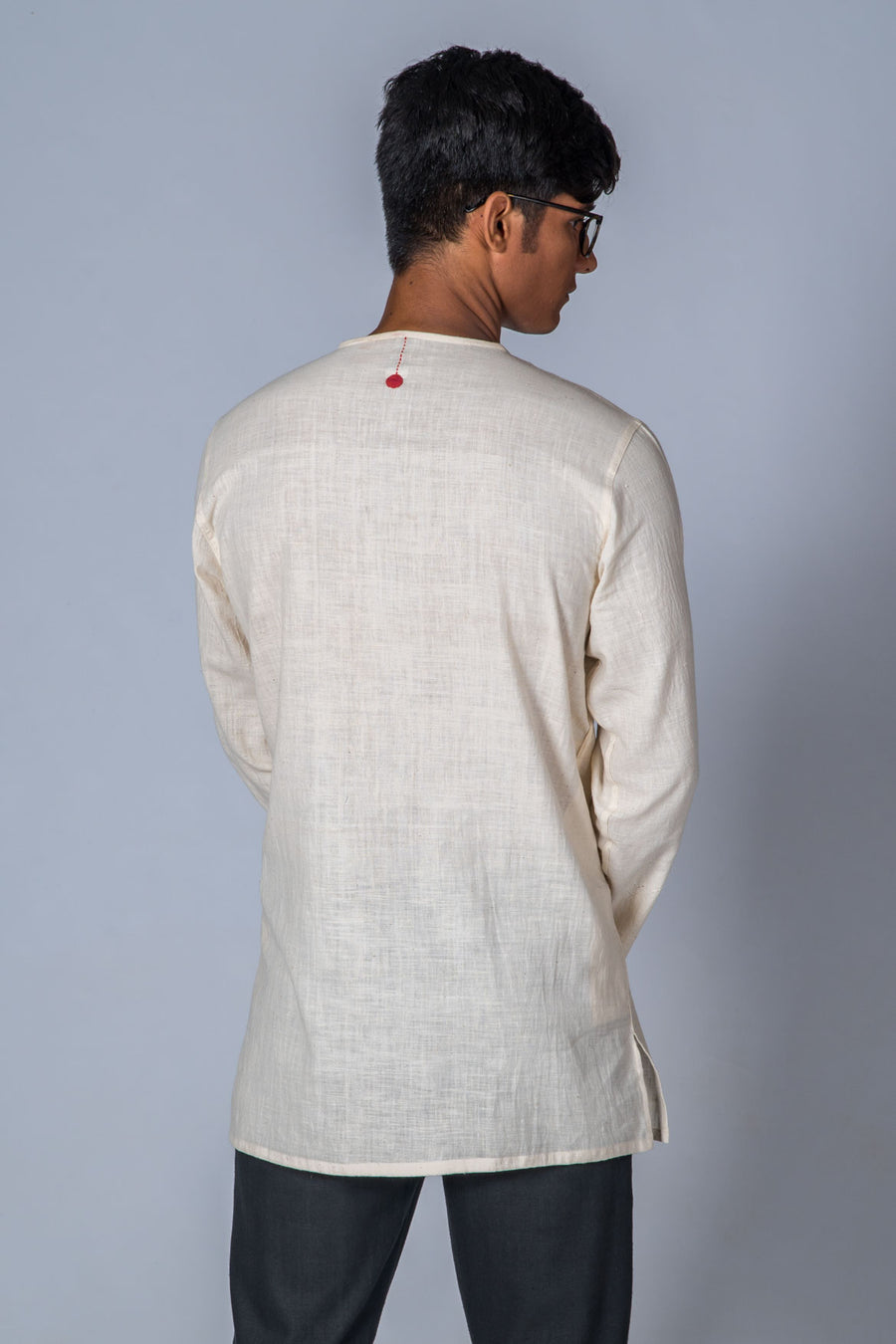 Off-White Handwoven Kurta with Pockets - HEM - Upasana Design Studio