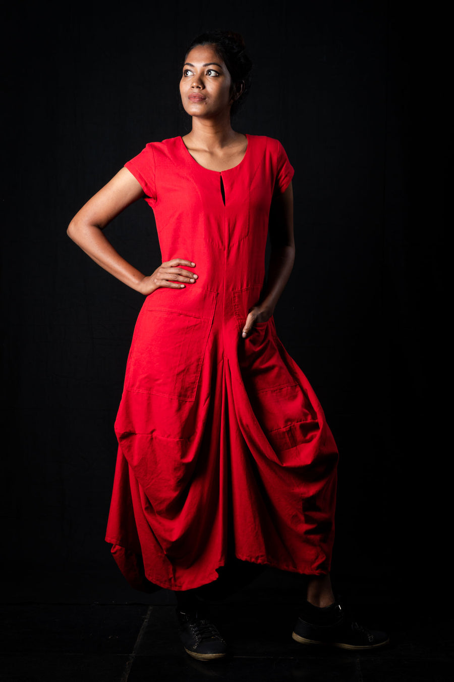Red Handloom Cotton Dress- JESSICA