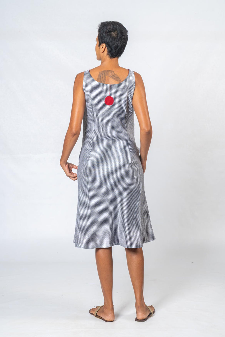Checked Pattern Linen Dress- DHUP