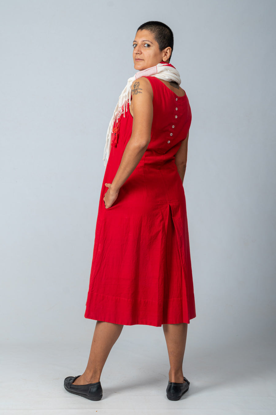 Red Handloom Cotton Dress- NIKITA