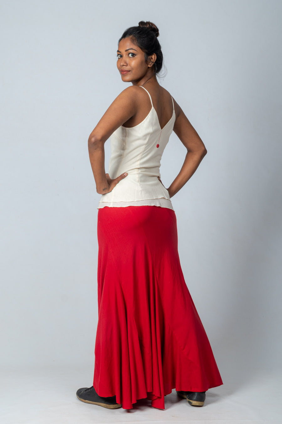 Red Handloom Cotton Long Skirt- KAKOLI LONG