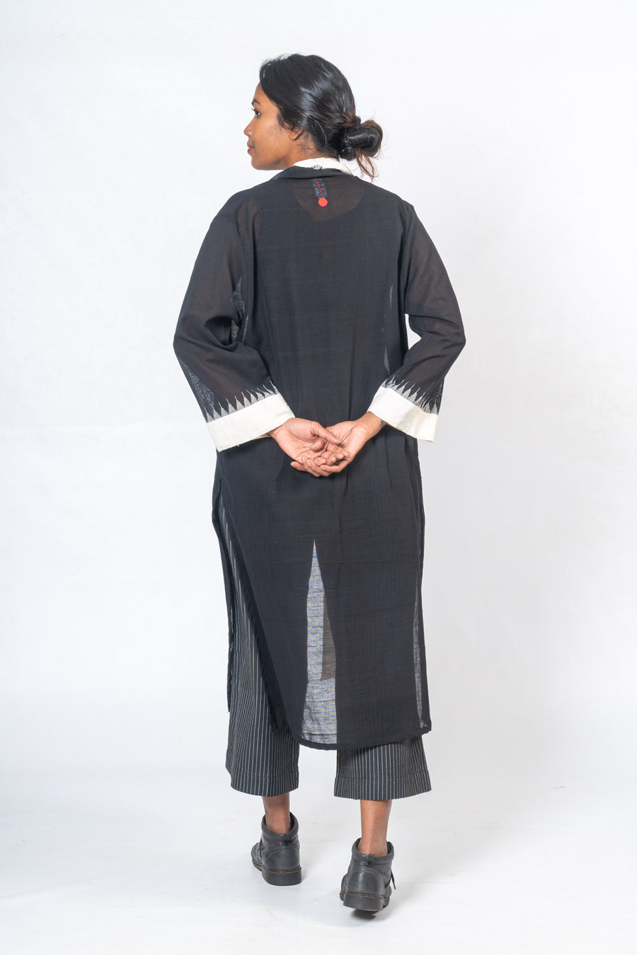Black Organic Cotton Top, Striped Bottoms & Neelisha Jacket- NEELISHA SET