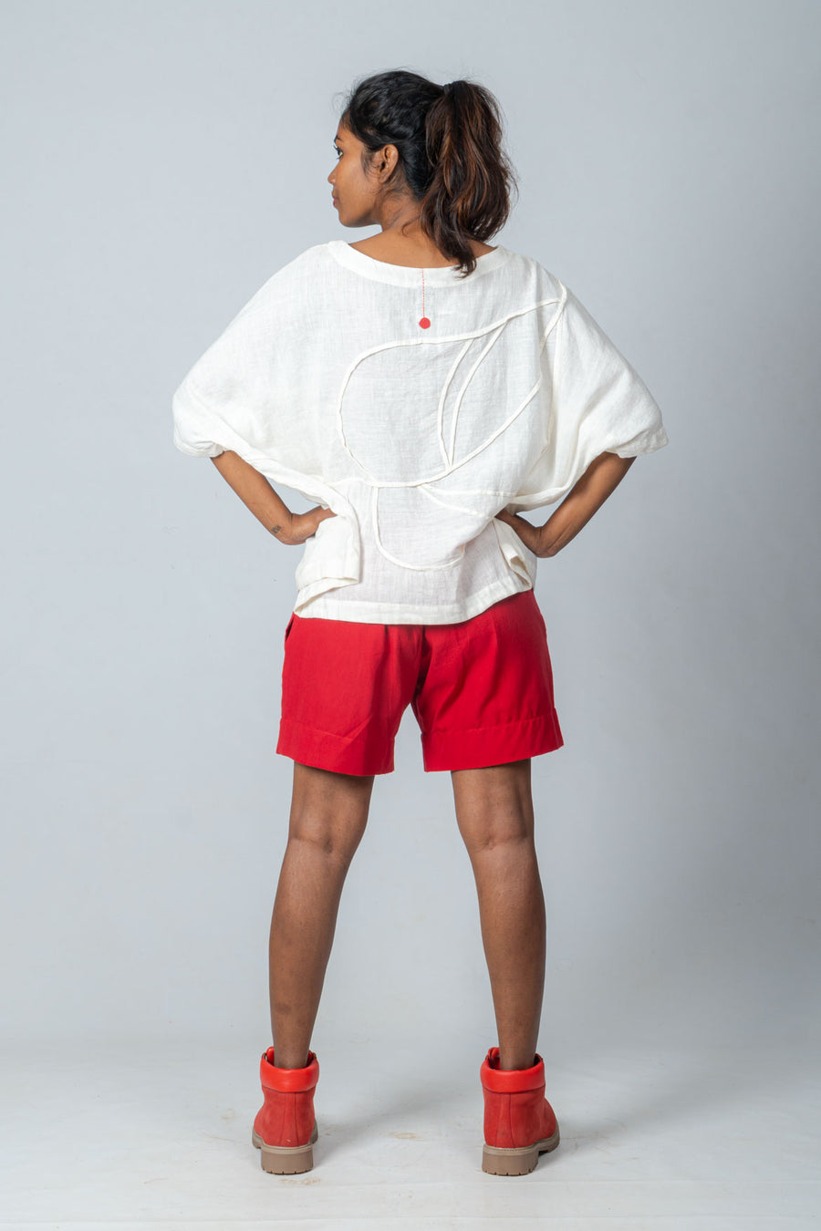 Off White Khadi Top with Red Shorts- SUSAN LIMA SET
