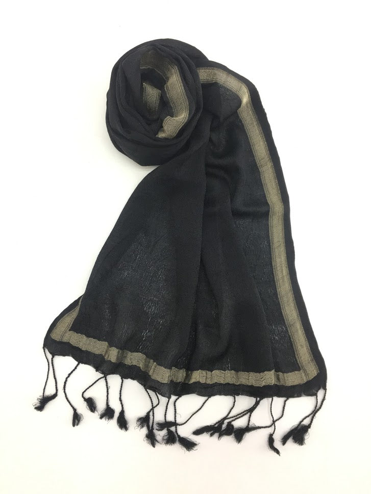 Black Varanasi Silk Scarf Gift Box - Upasana Design Studio