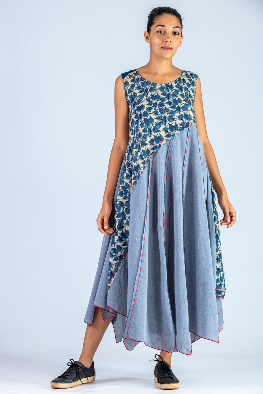 Blue Upcycled Dress - NAISHA - Upasana Design Studio