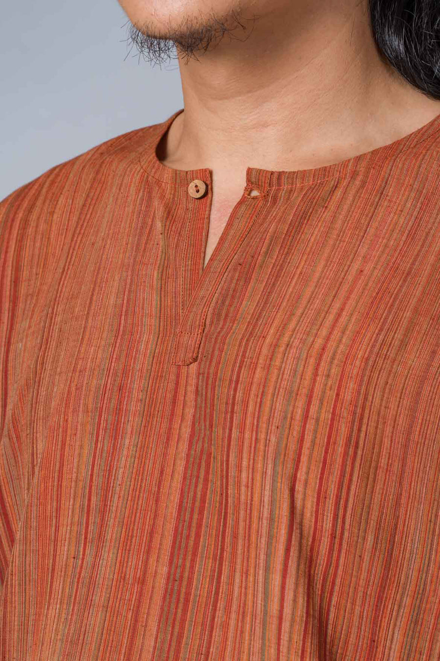 Striped Brick Red Handwoven Shirt - TYLER - Upasana Design Studio