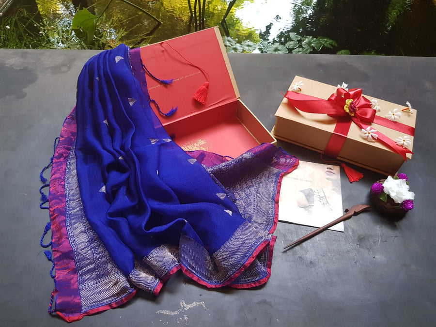 Indigo Varanasi Silk Scarf Gift Box - Upasana Design Studio