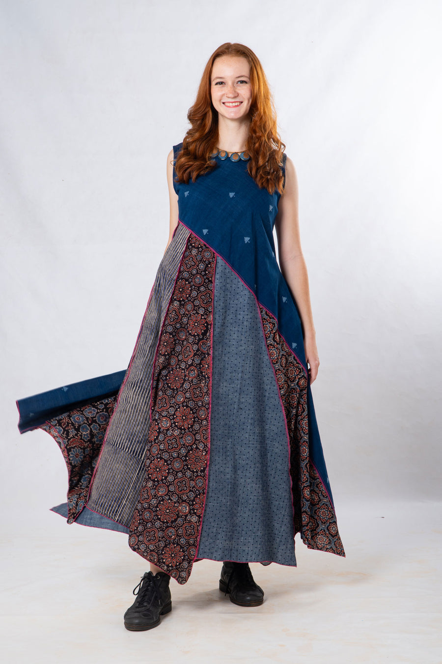 Indigo Panelled Craft Sleeveless Dress