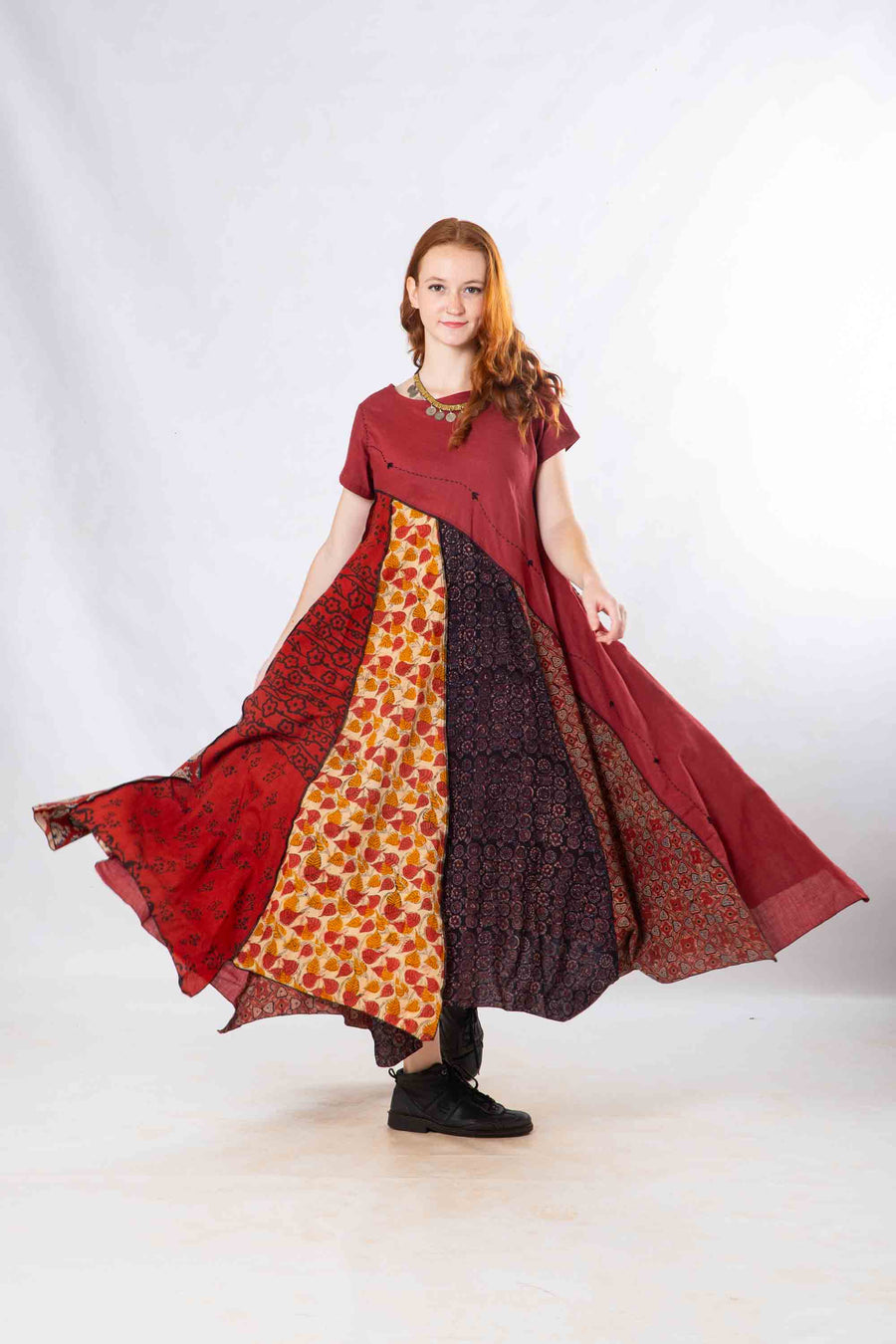 Red Panelled Craft Dress