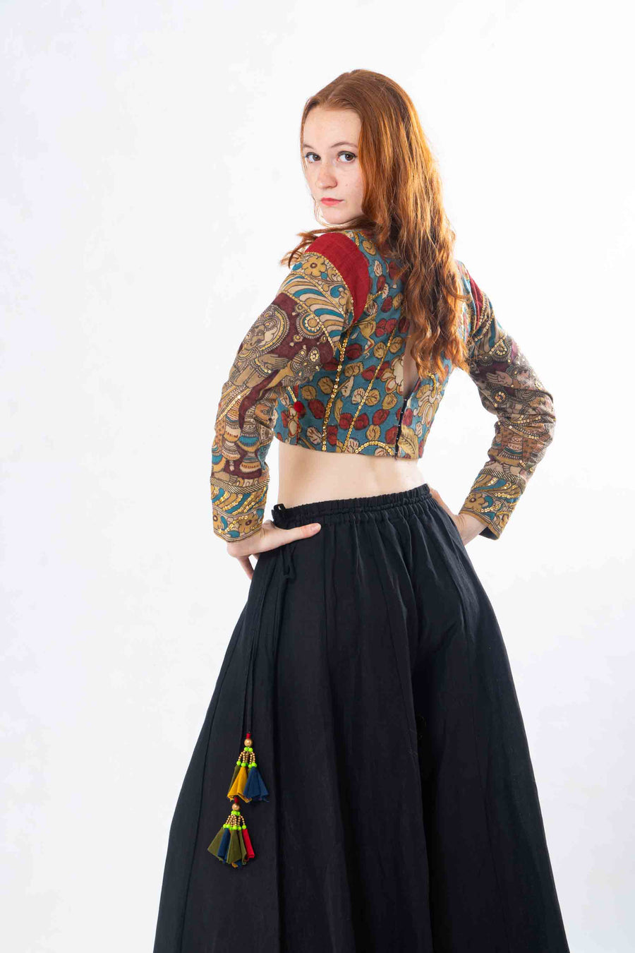 Set of 2- Latha Palazzo & Kalamkari Crop Top