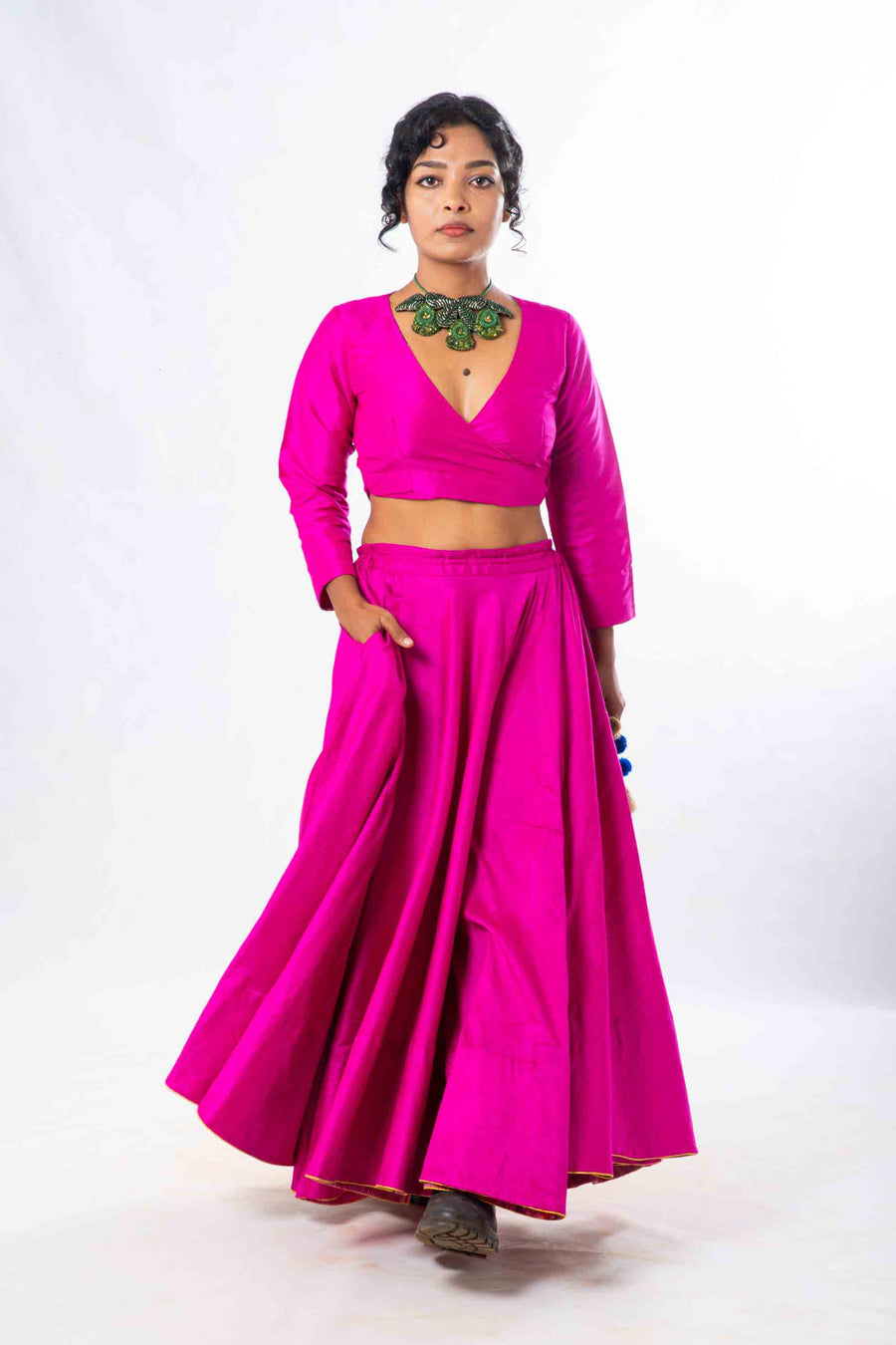 Set of 2- Royal Upasana Pink Silk Skirt & Blouse