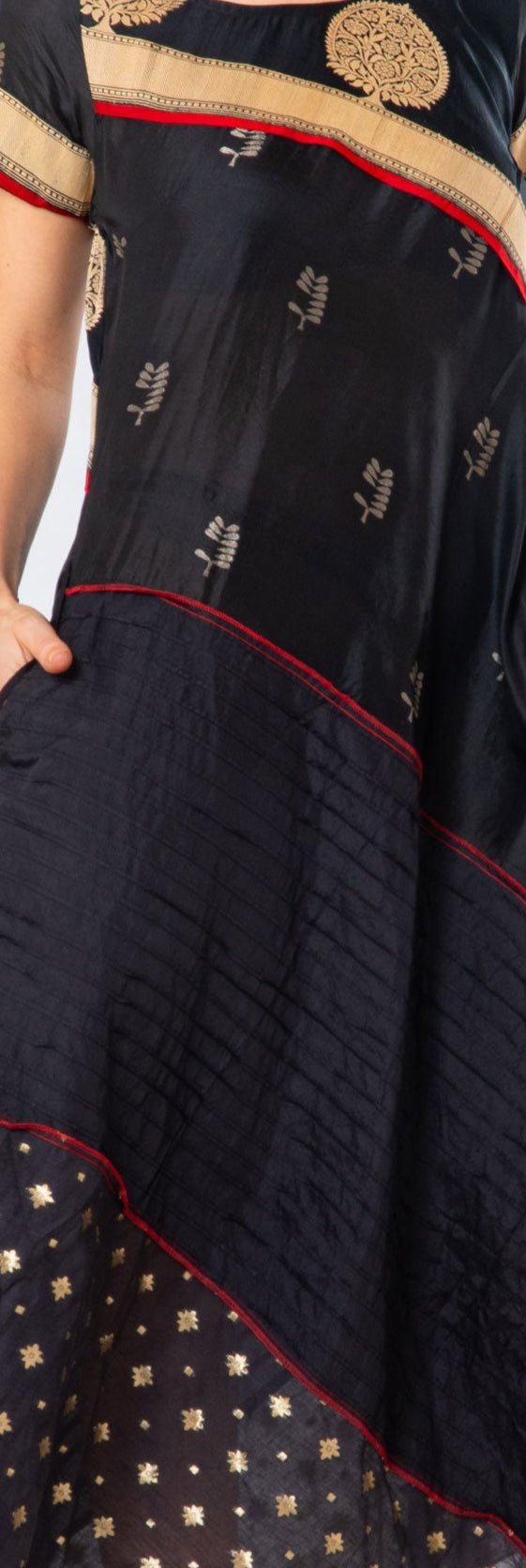 Black Silk Panelled Craft Dress