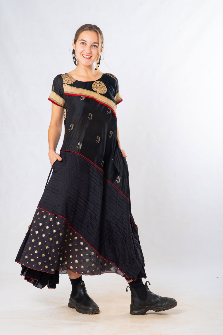 Black Silk Panelled Craft Dress