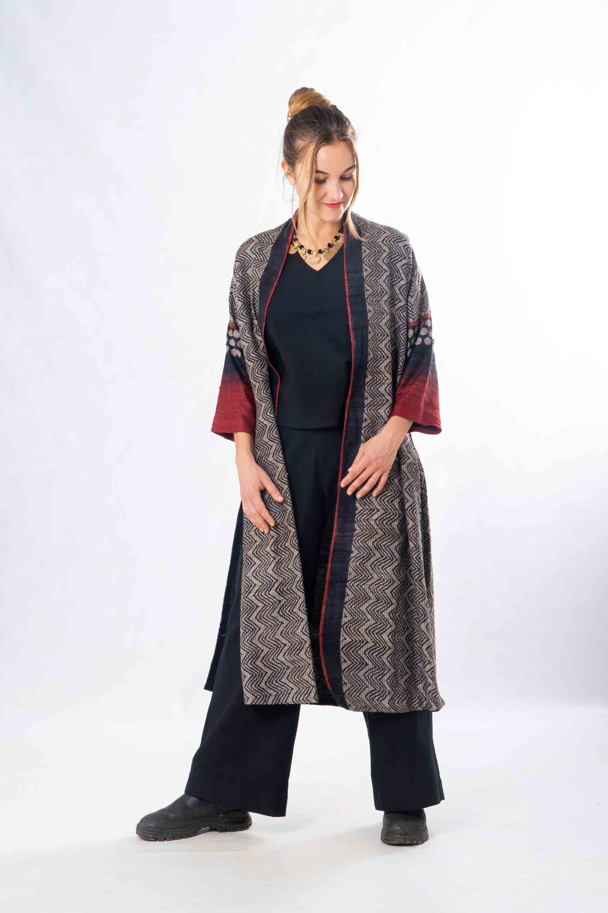 Black Tussar Silk Long Jacket