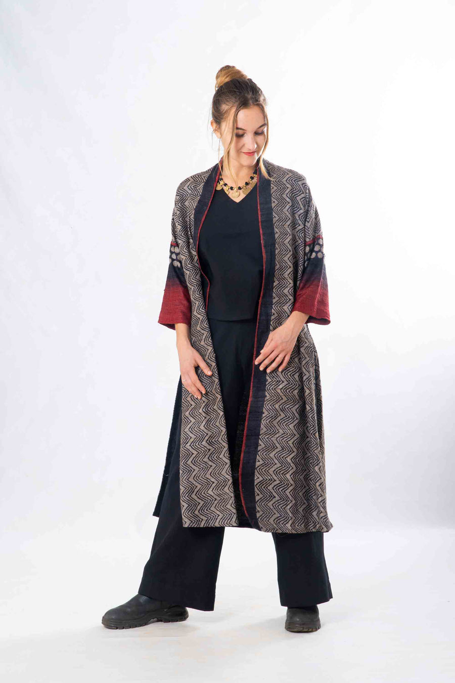 Black Tussar Silk Long Jacket