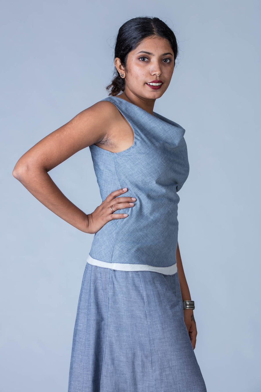 Blue Organic cotton Top - COWL - Upasana Design Studio