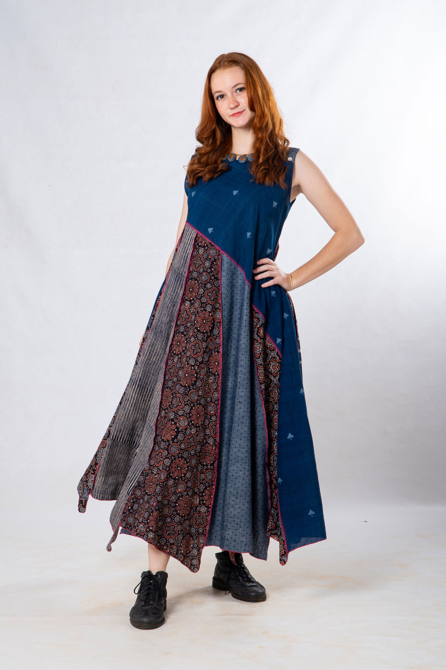 Indigo Panelled Craft Sleeveless Dress