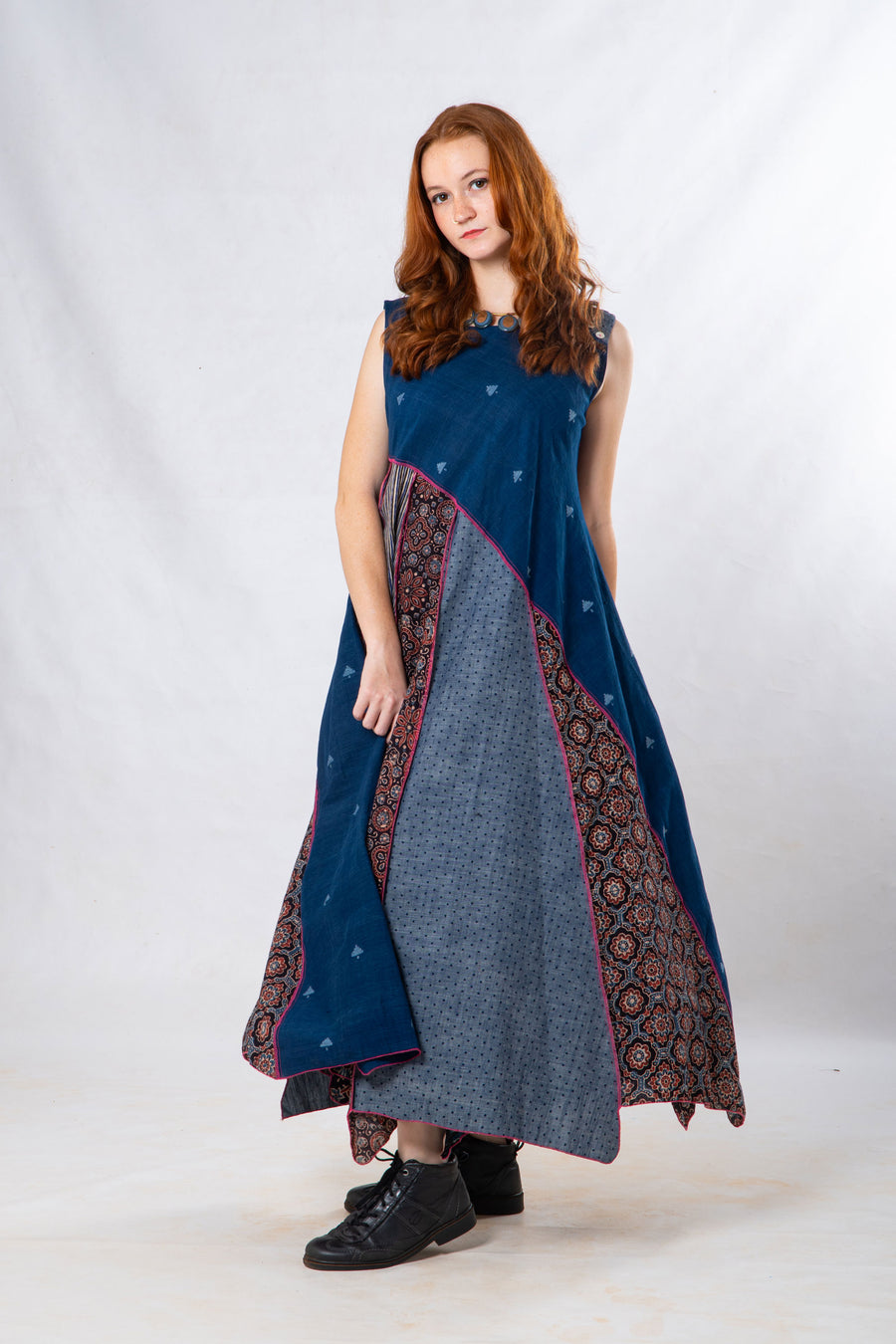Indigo Panelled Craft Sleeveless Dress