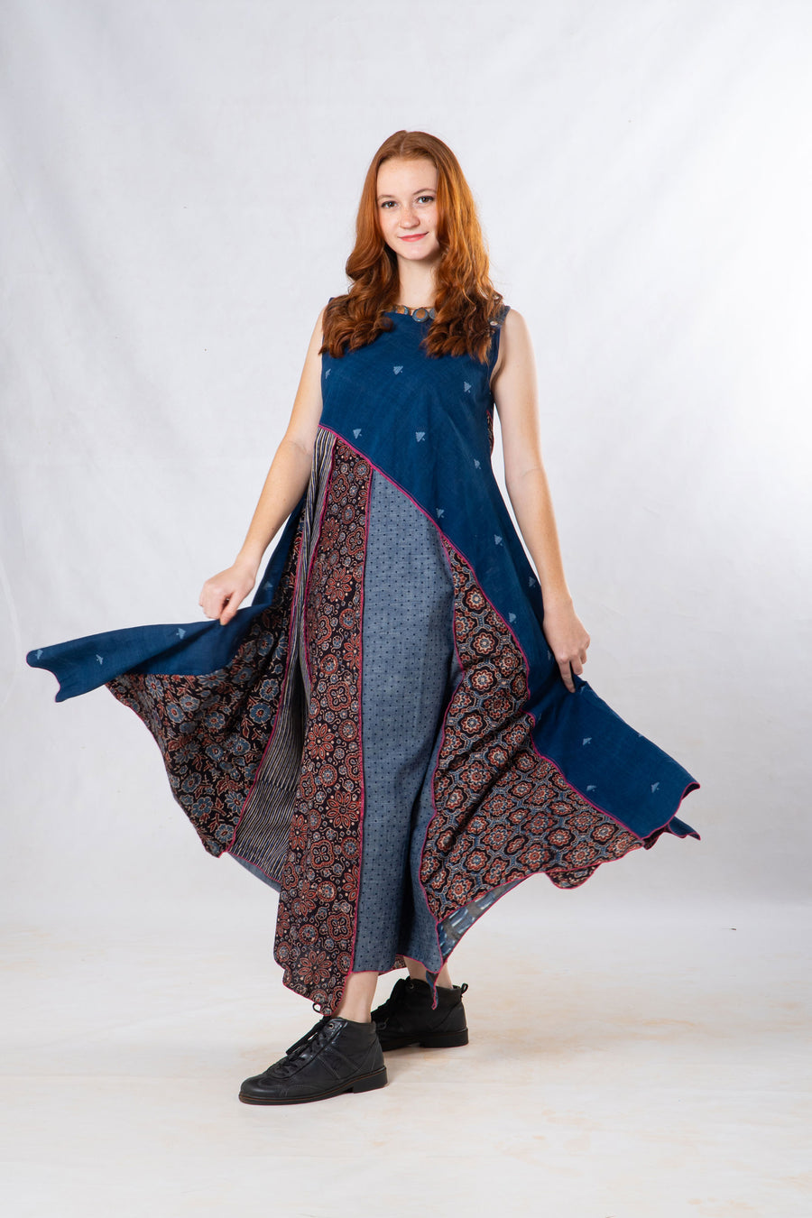 Indigo Panelled Craft Sleeveless Dress