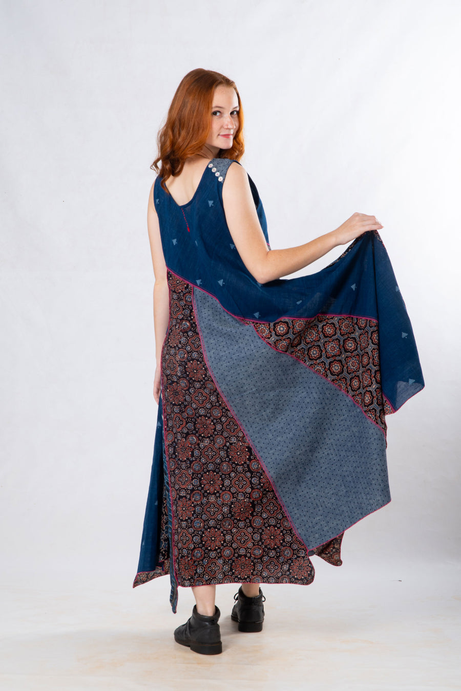 Indigo Panelled Craft Sleeveless Dress