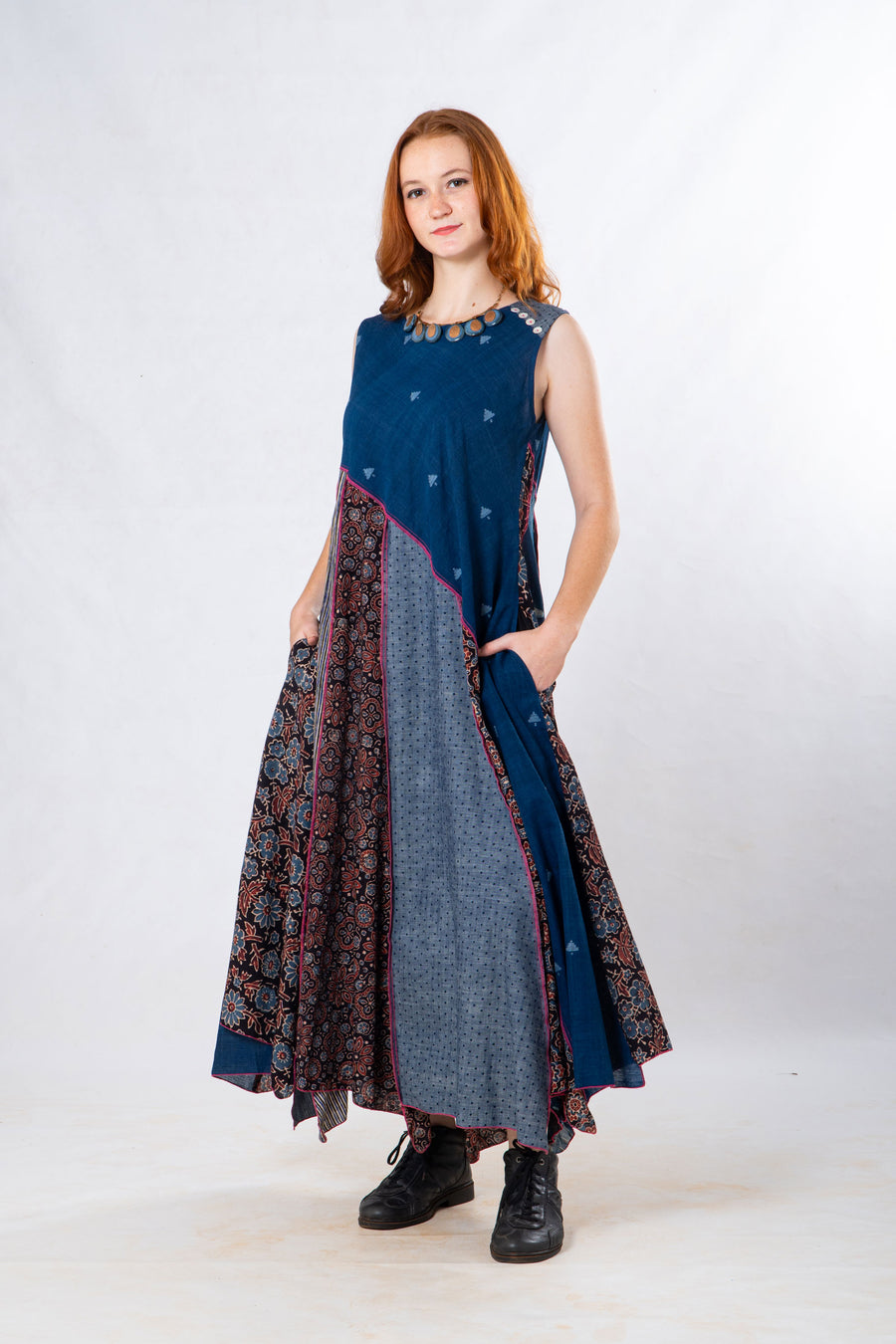 Indigo Panelled Craft Sleeveless Dress