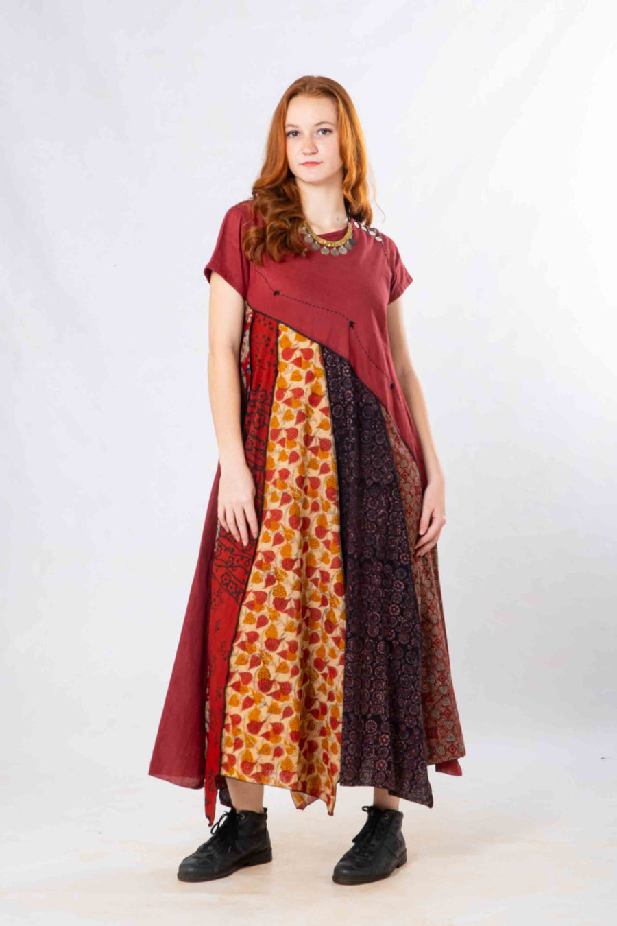 Red Panelled Craft Dress