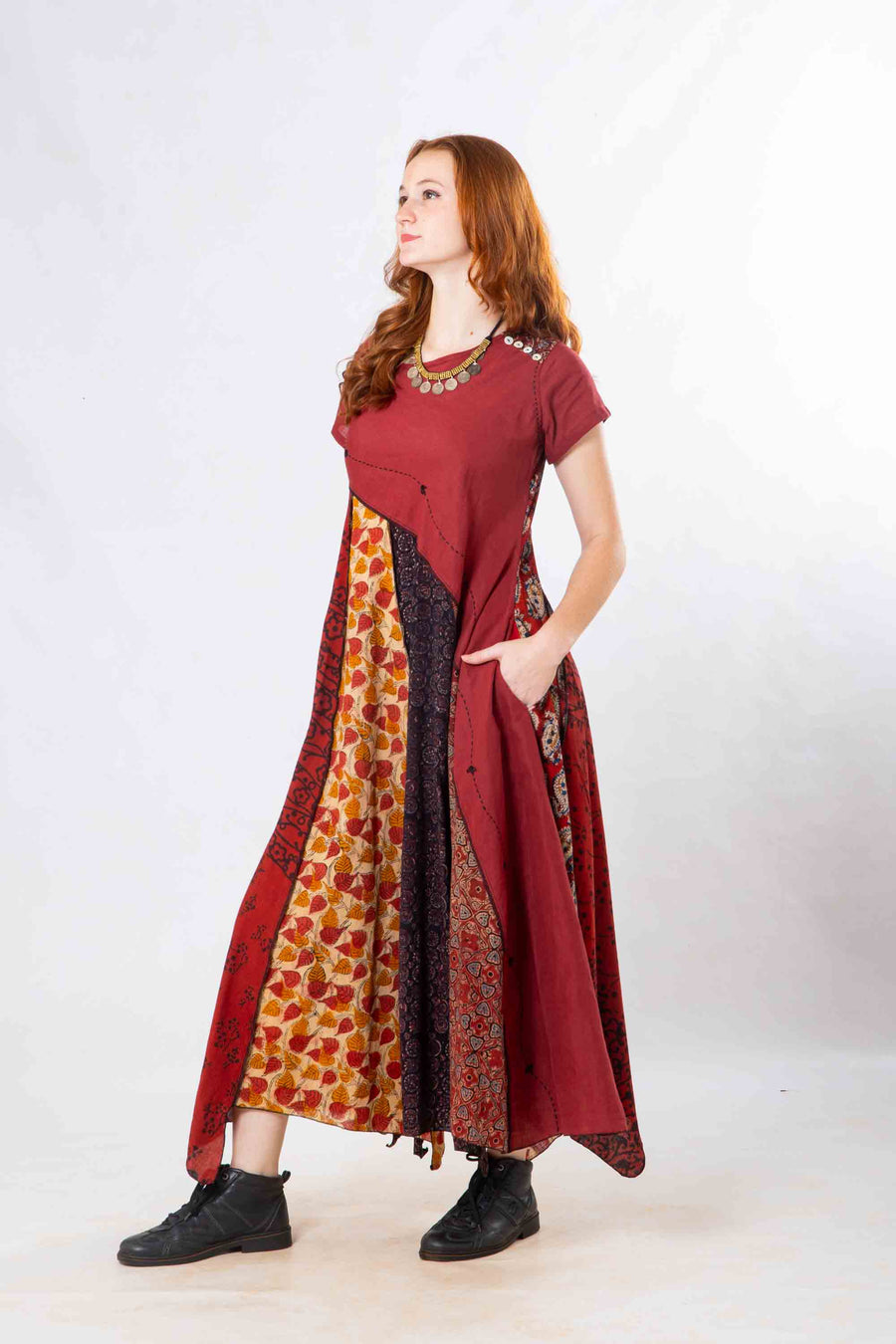 Red Panelled Craft Dress