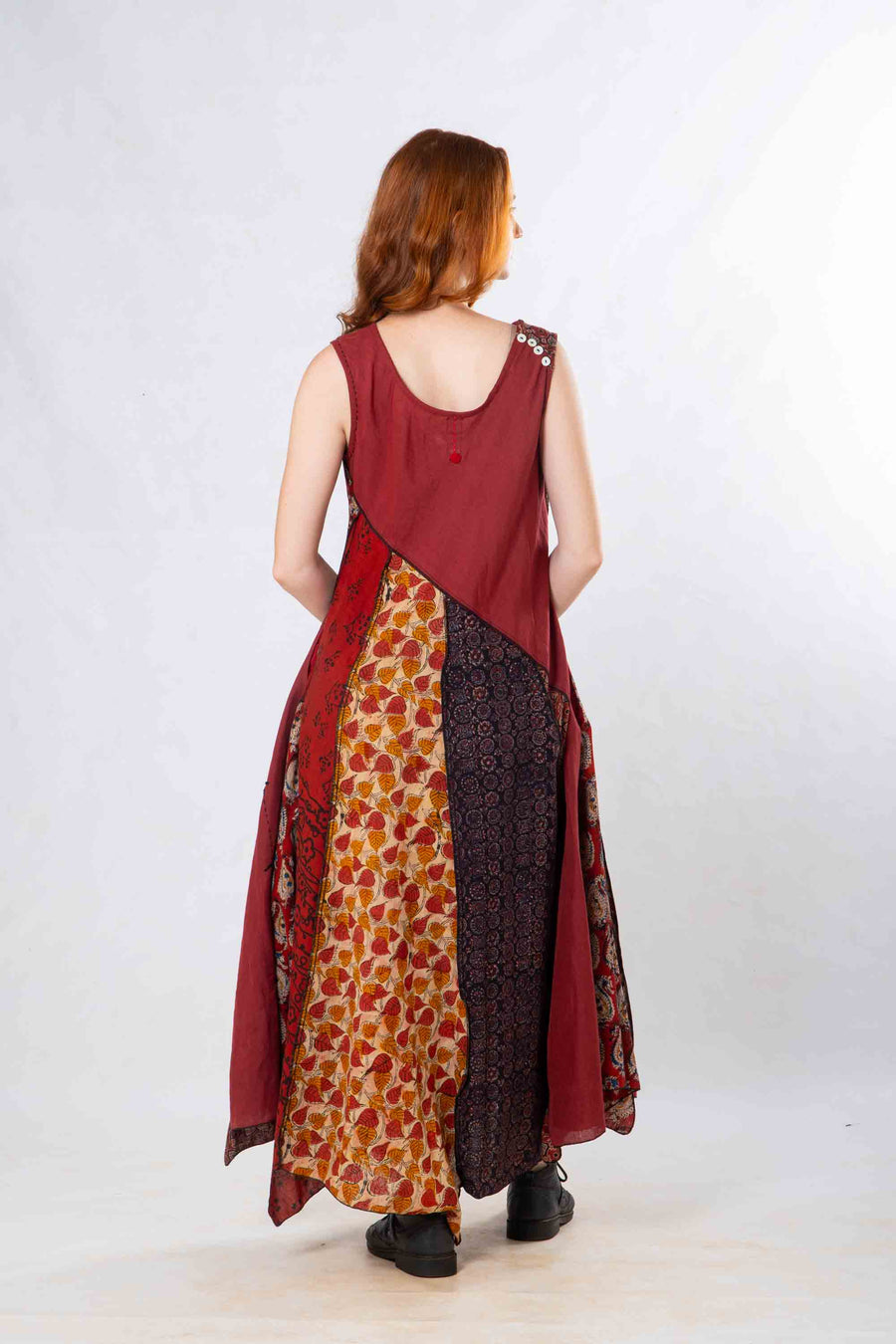 Red Panelled Craft Sleeveless Dress