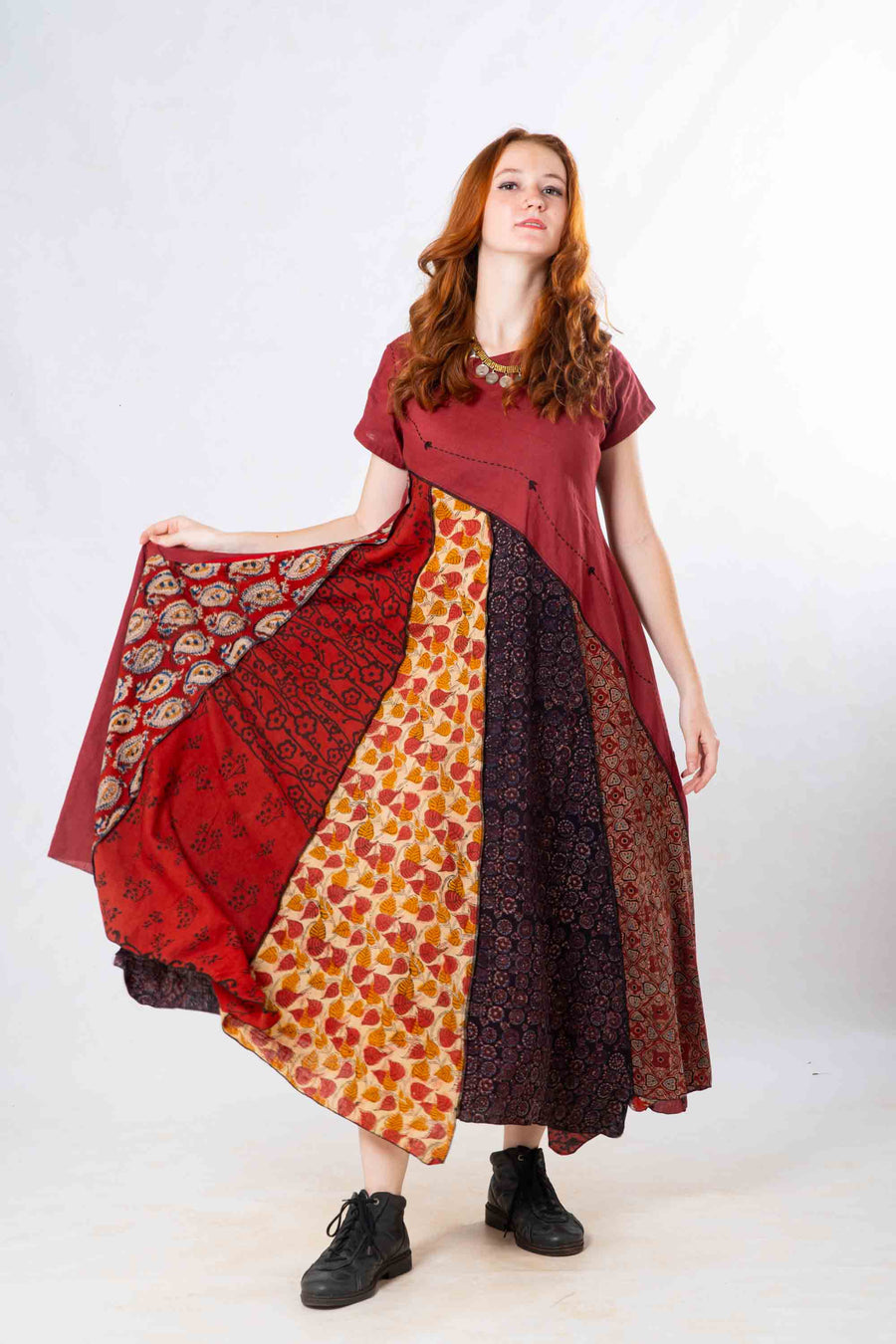 Red Panelled Craft Dress