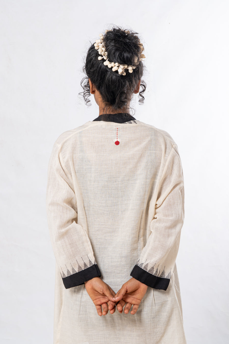Black Temple Border Khadi Cotton Short Jacket