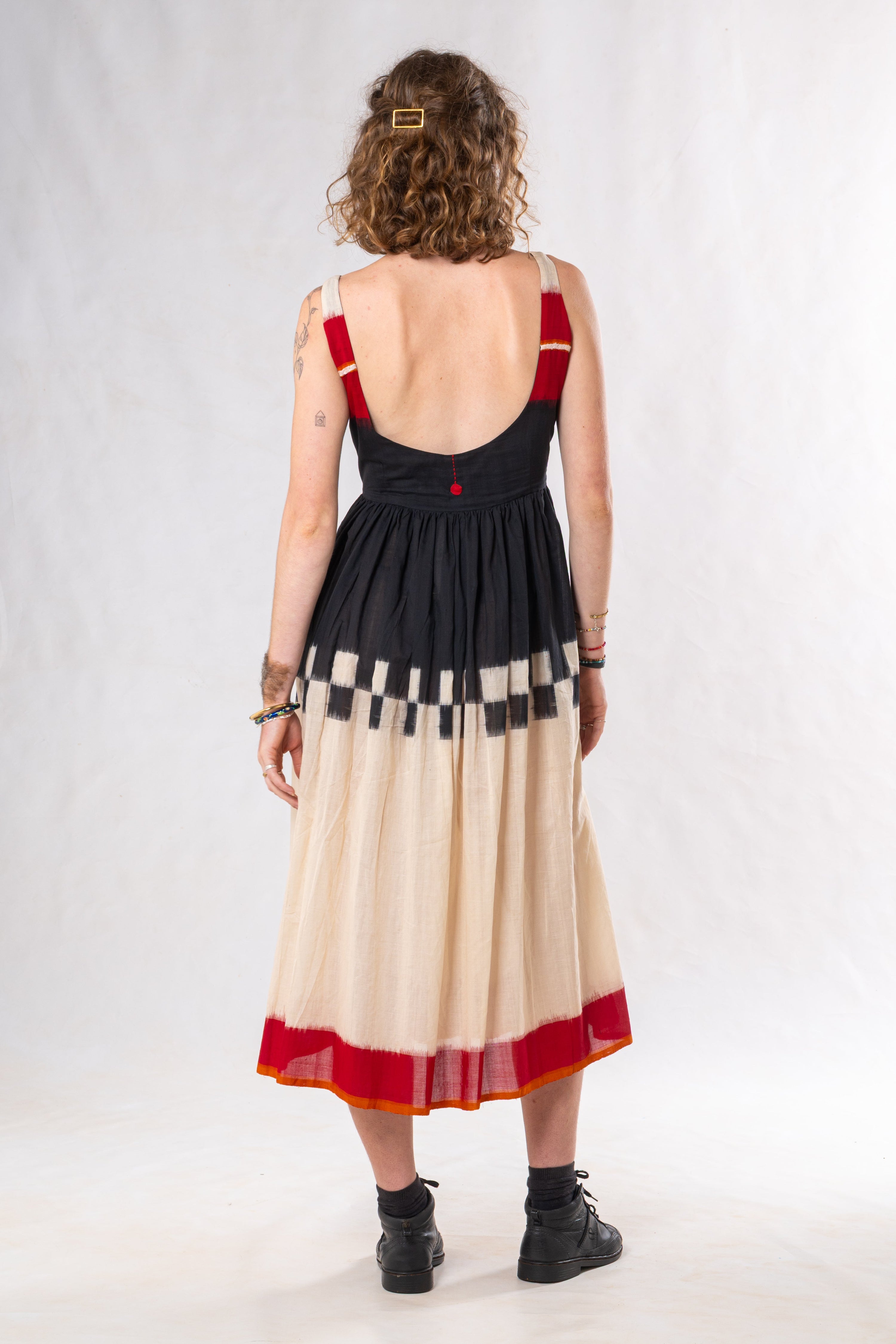 Black double Ikkat Midi Dress