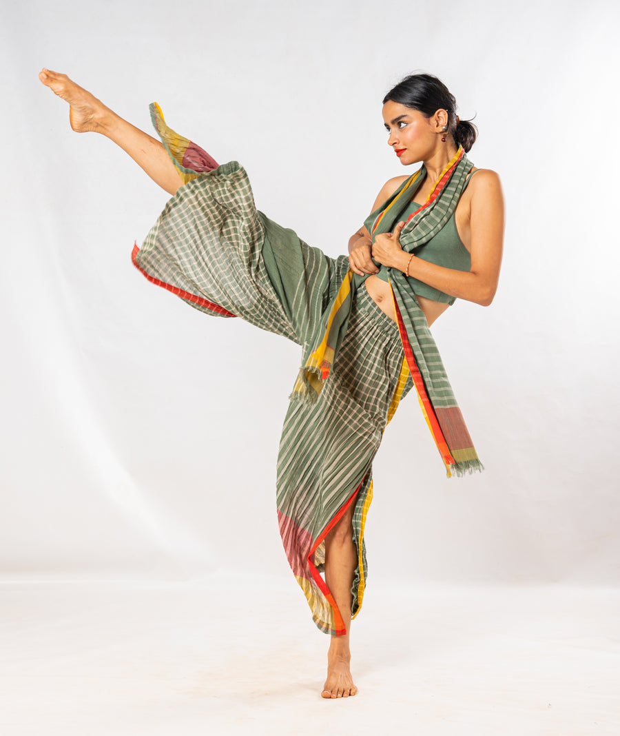 Set of 4- Bloom Green Crinkled Cotton Pant Set