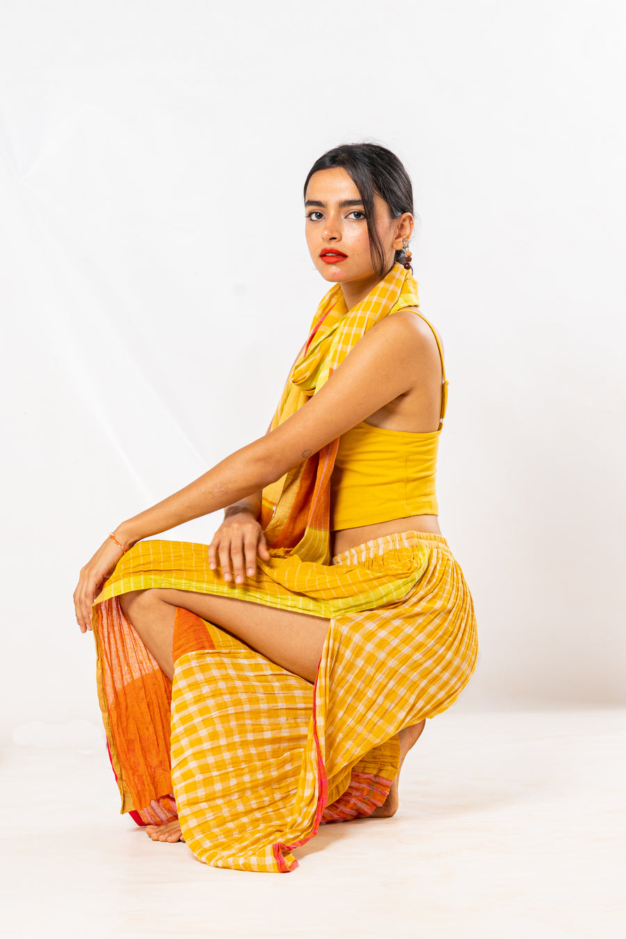 Set of 4- Bloom Turmeric Crinkled Cotton Pant Set