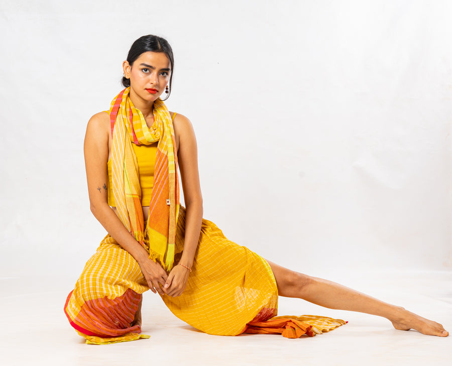 Set of 4- Bloom Turmeric Crinkled Cotton Pant Set