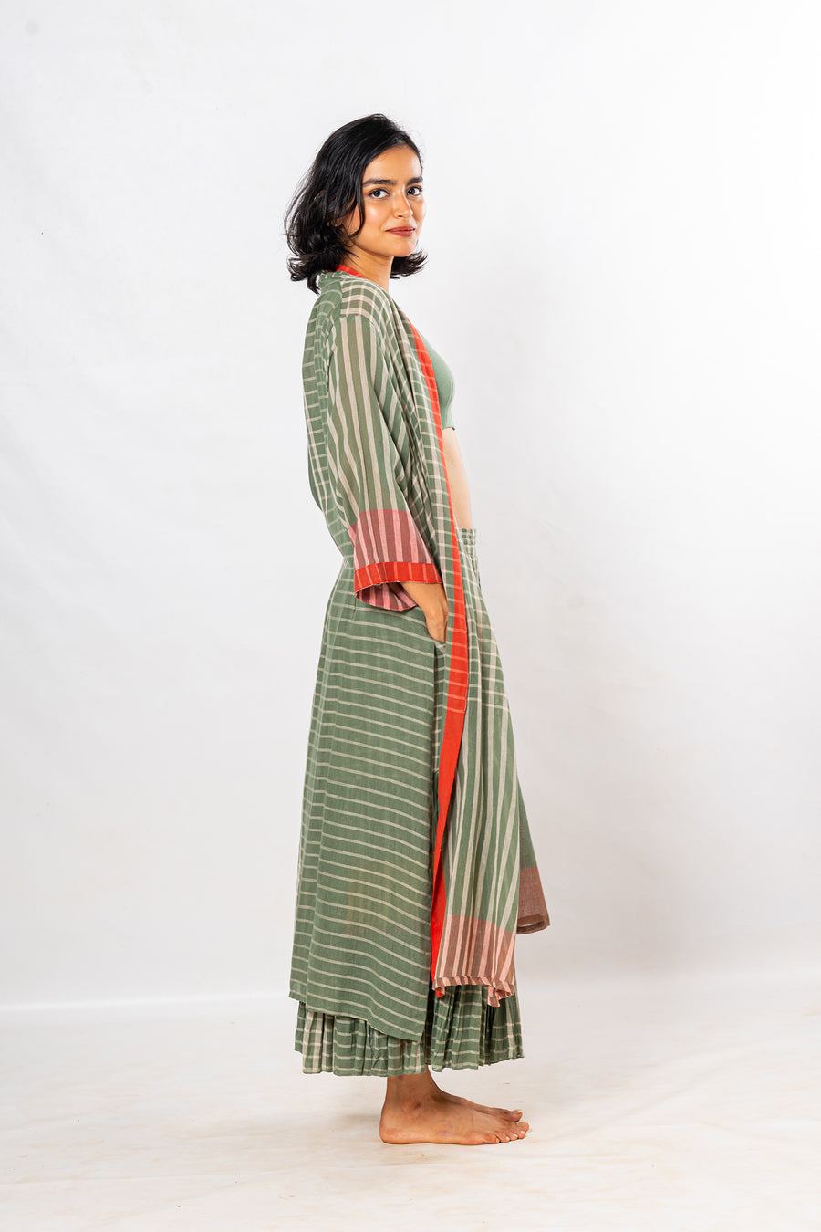 Set of 3- Bloom Green Crinkled Cotton Skirt Set