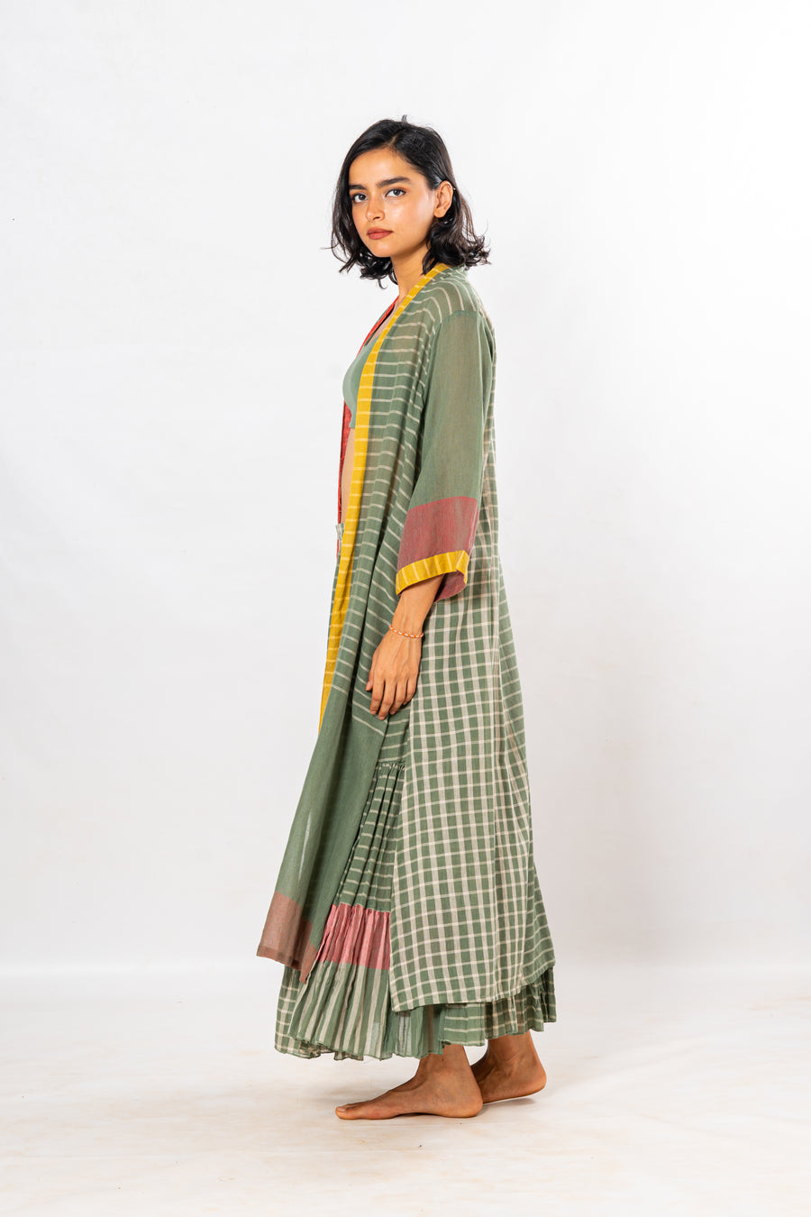 Set of 3- Bloom Green Crinkled Cotton Skirt Set