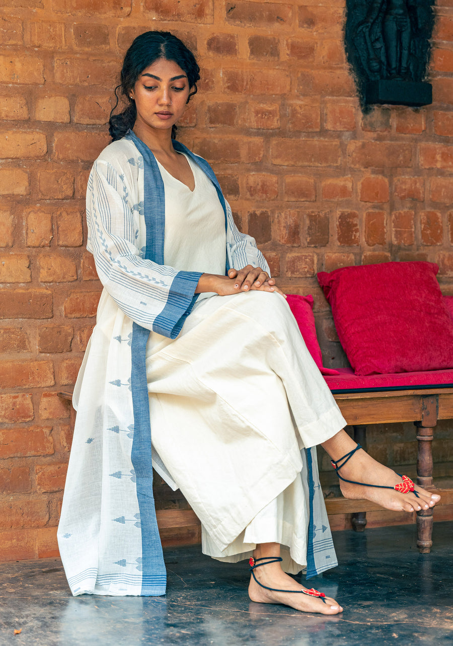 3 pcs set- Off White Hand Spun Khadi Jamdani Set