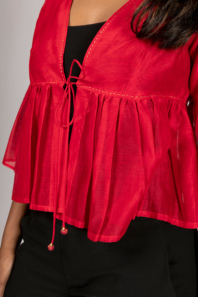 Red Cotton Silk Jamdani Top - PIA - Upasana Design Studio