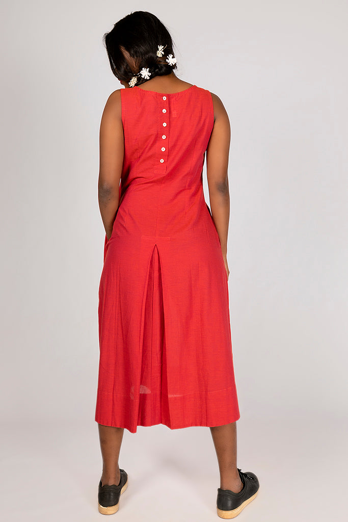 Red Organic Cotton Plain Dress - NIKITA - Upasana Design Studio