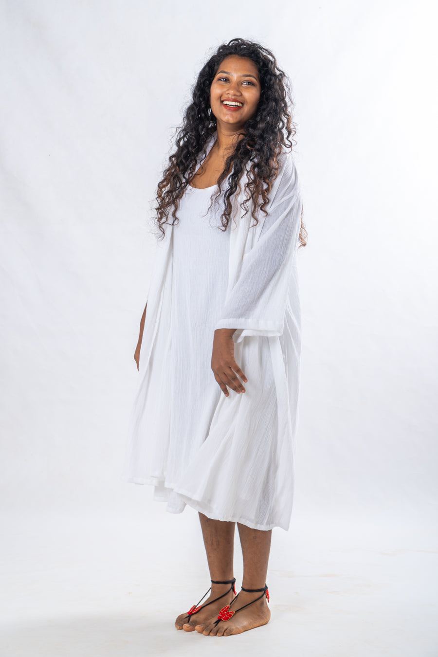 Cosmic - White Crinkle Cotton Dress set wit jacket