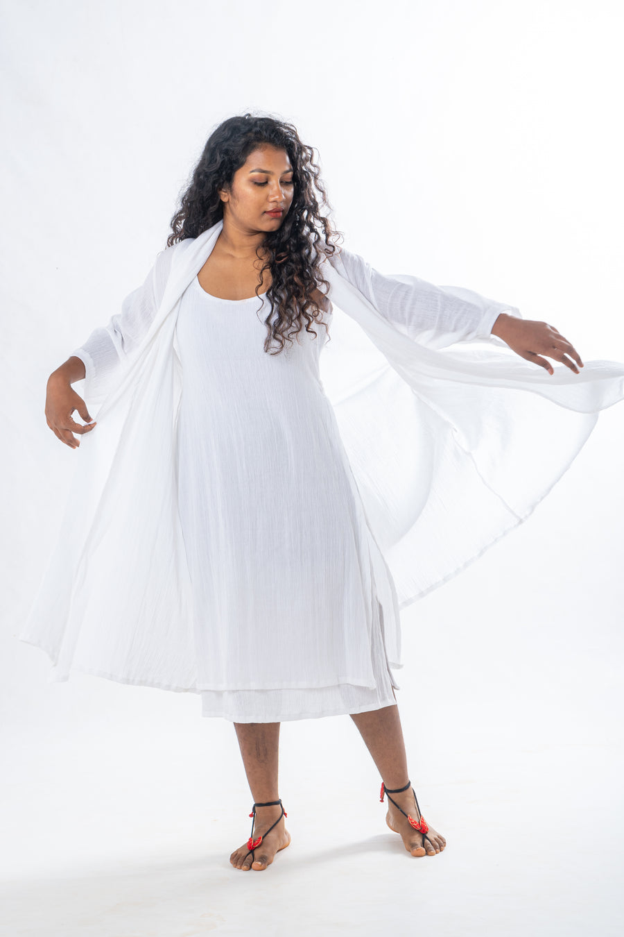 Cosmic - White Crinkle Cotton Dress set wit jacket