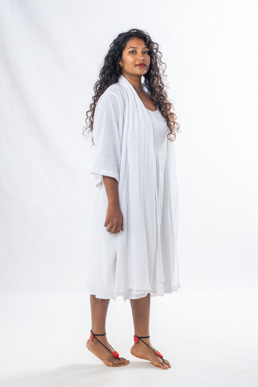 Cosmic - White Crinkle Cotton Dress set wit jacket