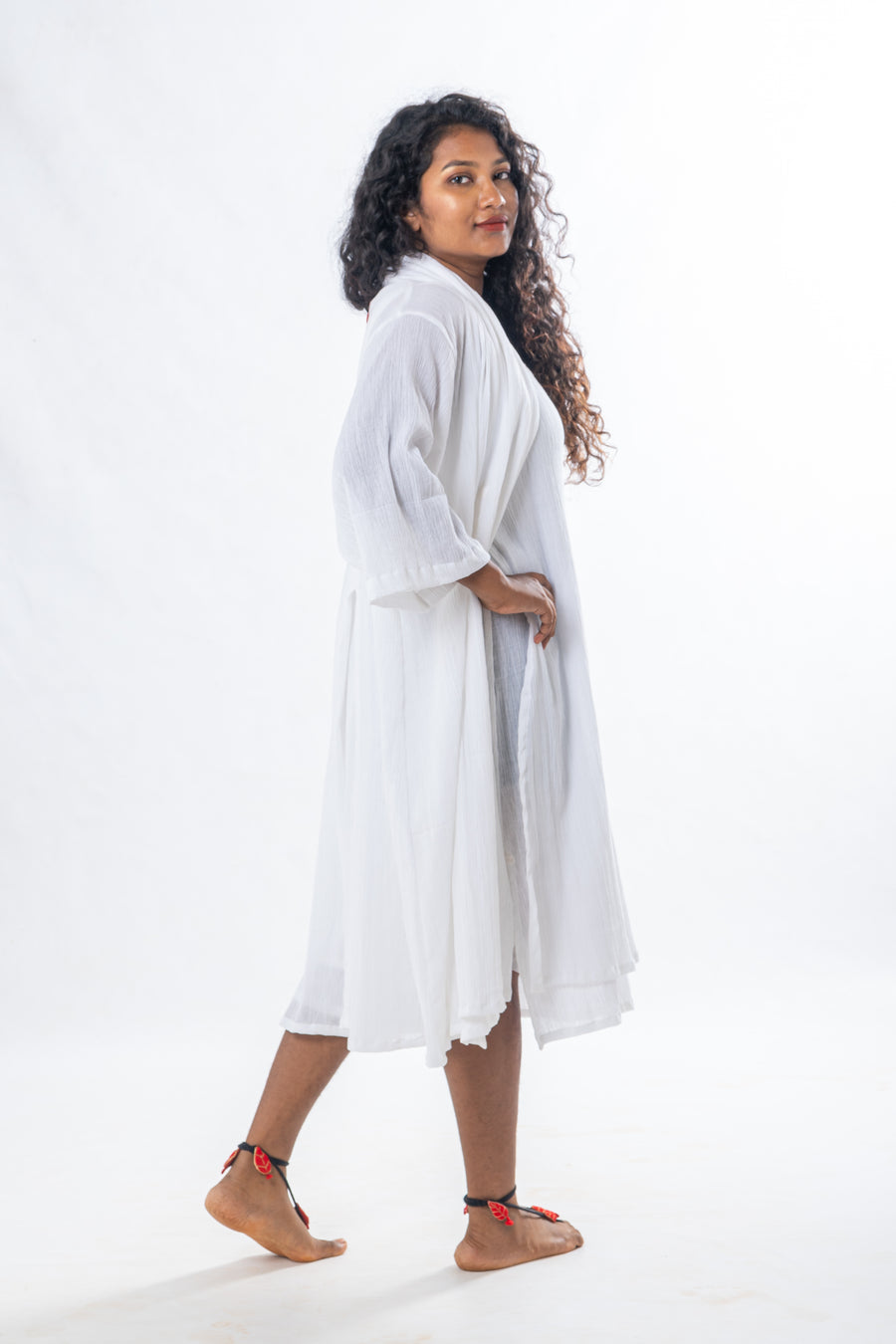 Cosmic - White Crinkle Cotton Dress set wit jacket