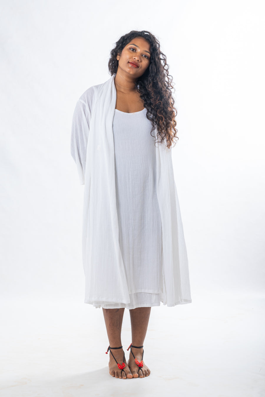 Cosmic - White Crinkle Cotton Dress set wit jacket