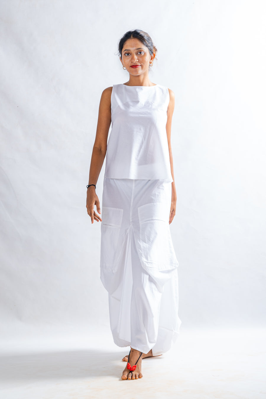 Set of 2- White Organic cotton Top, Pocket Skirt