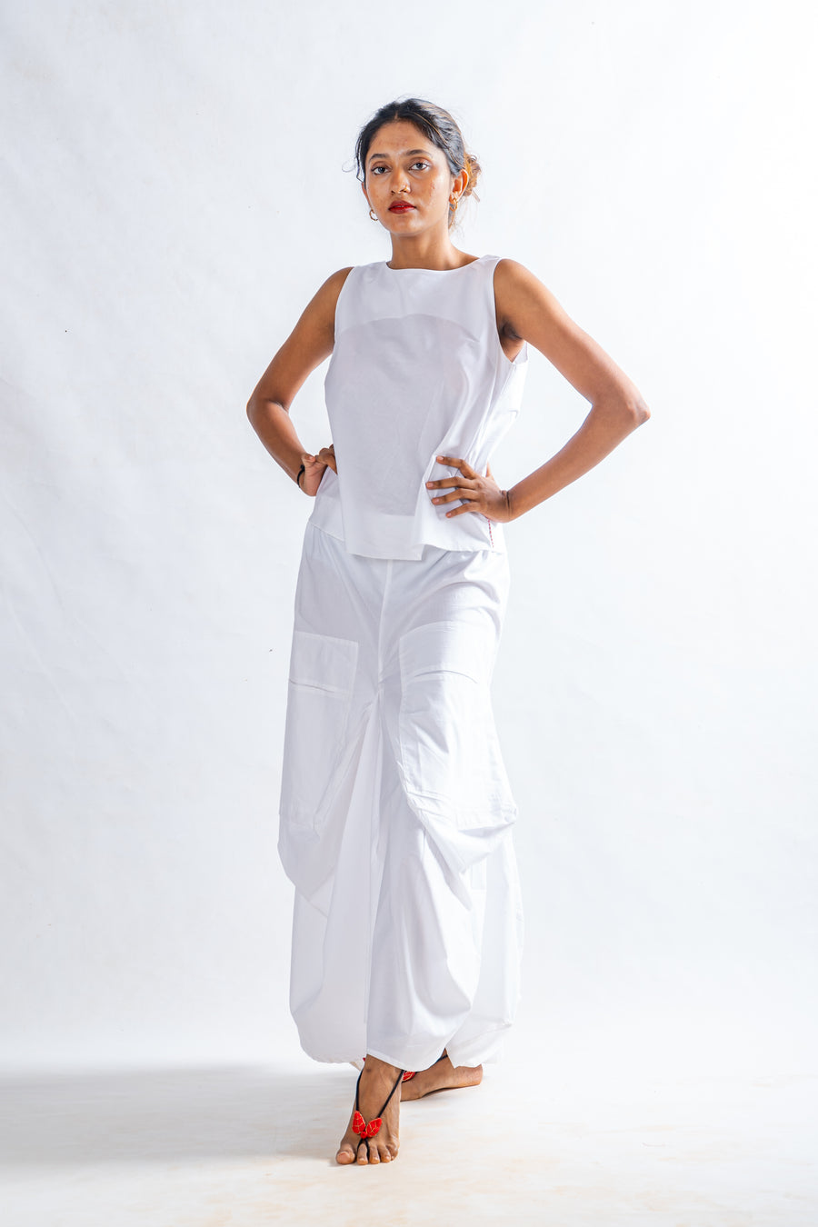 Set of 2- White Organic cotton Top, Pocket Skirt